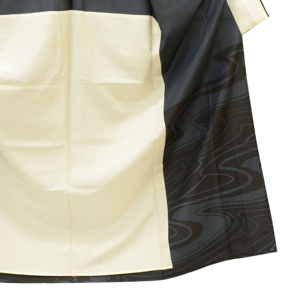 Vintage Japanese Kimono | Oshima Tsumugi | Navy Silk | Stream Houmongi-style | Unlined | Dry-cleaned | Size M-L | Sustainable | uuc1725a20