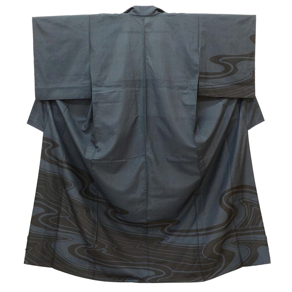 Vintage Japanese Kimono | Oshima Tsumugi | Navy Silk | Stream Houmongi-style | Unlined | Dry-cleaned | Size M-L | Sustainable | uuc1725a20