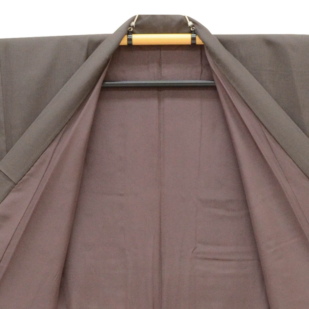 [Used] Men's Silk Kimono, Size M, Excellent Condition, Length 142.0cm (55.9in), Sleeve Length 70.0cm (27.6in), Lined, Dark Brown, Ready-made, Cleaned, Single Family Crest, Plain, Reused uuc2377a20 