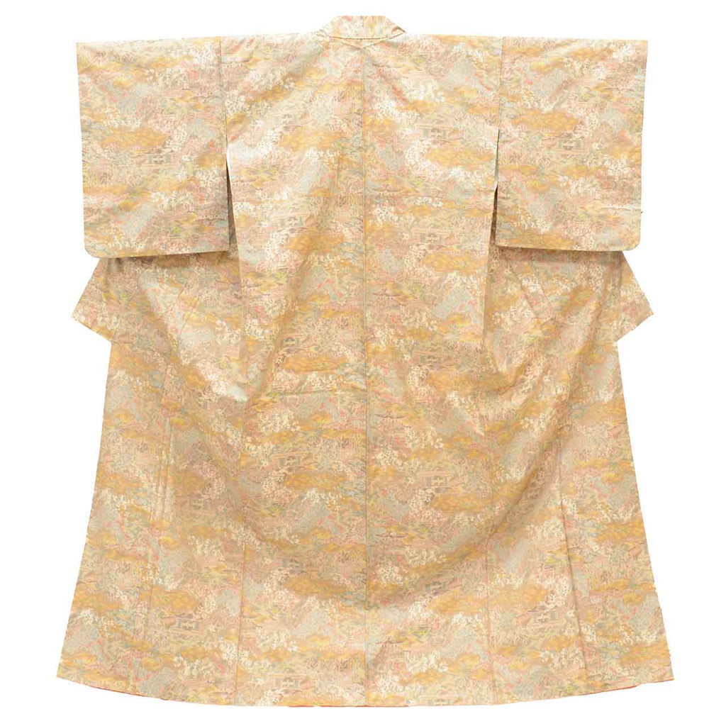 Vintage Japanese Kimono | Oshima Tsumugi | Brown Silk | Landscape Pattern | Yokozou Weave | Size M | Sustainable | vv0004