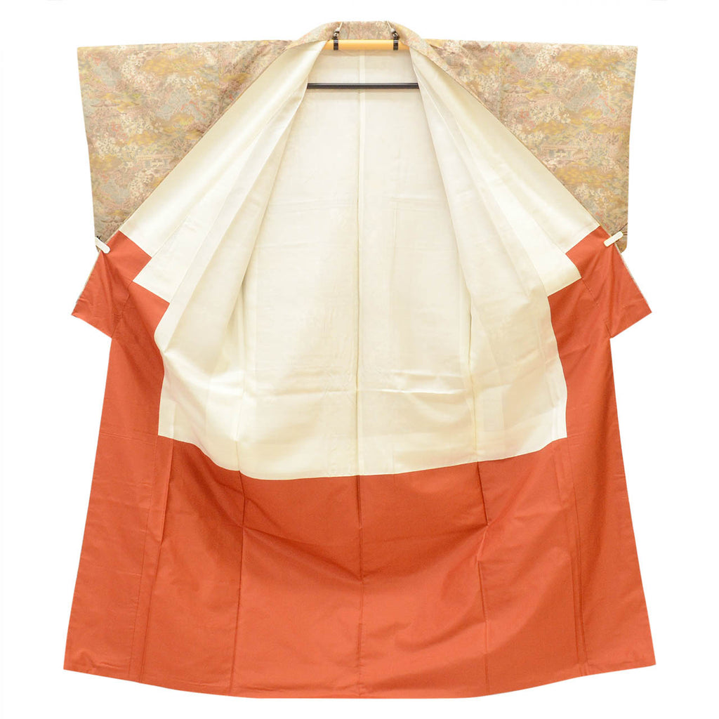Vintage Japanese Kimono | Oshima Tsumugi | Brown Silk | Landscape Pattern | Yokozou Weave | Size M | Sustainable | vv0004