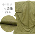【中古】 大島紬 リサイクル着物 着物 正絹 Lサイズ ちょっとふくよかL 特品 身丈 163.5cm 裄丈 64.8cm 袷 仕立て上がり 一元式 ７マルキ 緑 絣 絹 SILK シルク リユース vv0005