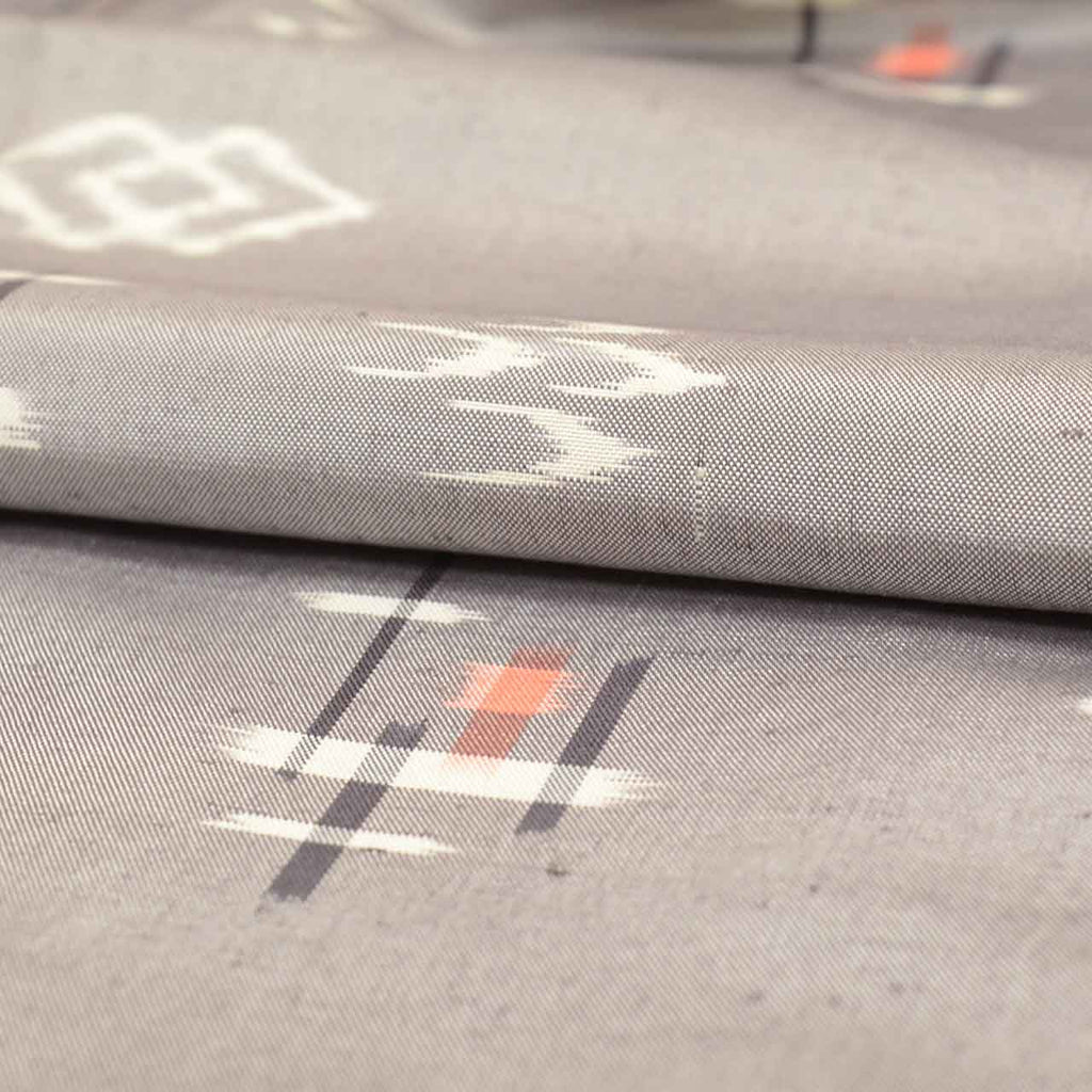 Vintage Japanese Kimono | Tsumugi | Gray Silk | Ryukyu Kasuri Pattern | Size L | Sustainable | vv0007