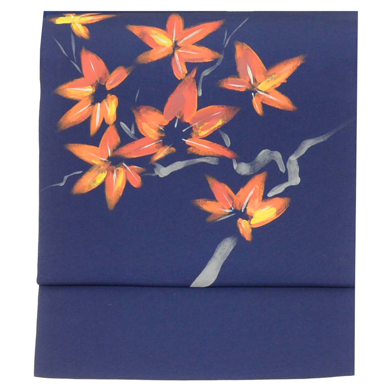 Vintage Japanese Obi | Nagoya Obi | Navy Silk | Floral Hand-painted | Nine-sun | Otaiko | Sustainable | vv0008