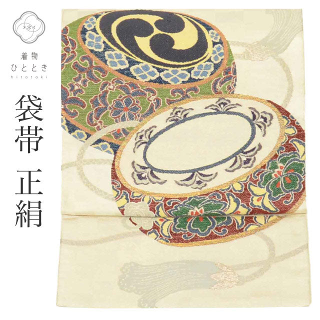 【中古】 リサイクル 袋帯 帯 正絹 絹 唐織 特品 お太鼓柄 太鼓 フォーマル 訪問着 付下げ 色無地 単衣の着物に合わせる（盛夏を除く） 色留袖 着物 SILK シルク kimono リユース vv0009