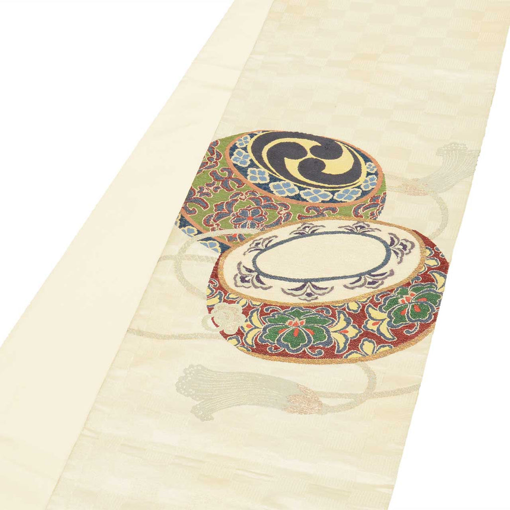 Vintage Japanese Obi | Fukuro Obi | Cream Silk | Kara-ori | Otaiko | Formal | Sustainable | vv0009