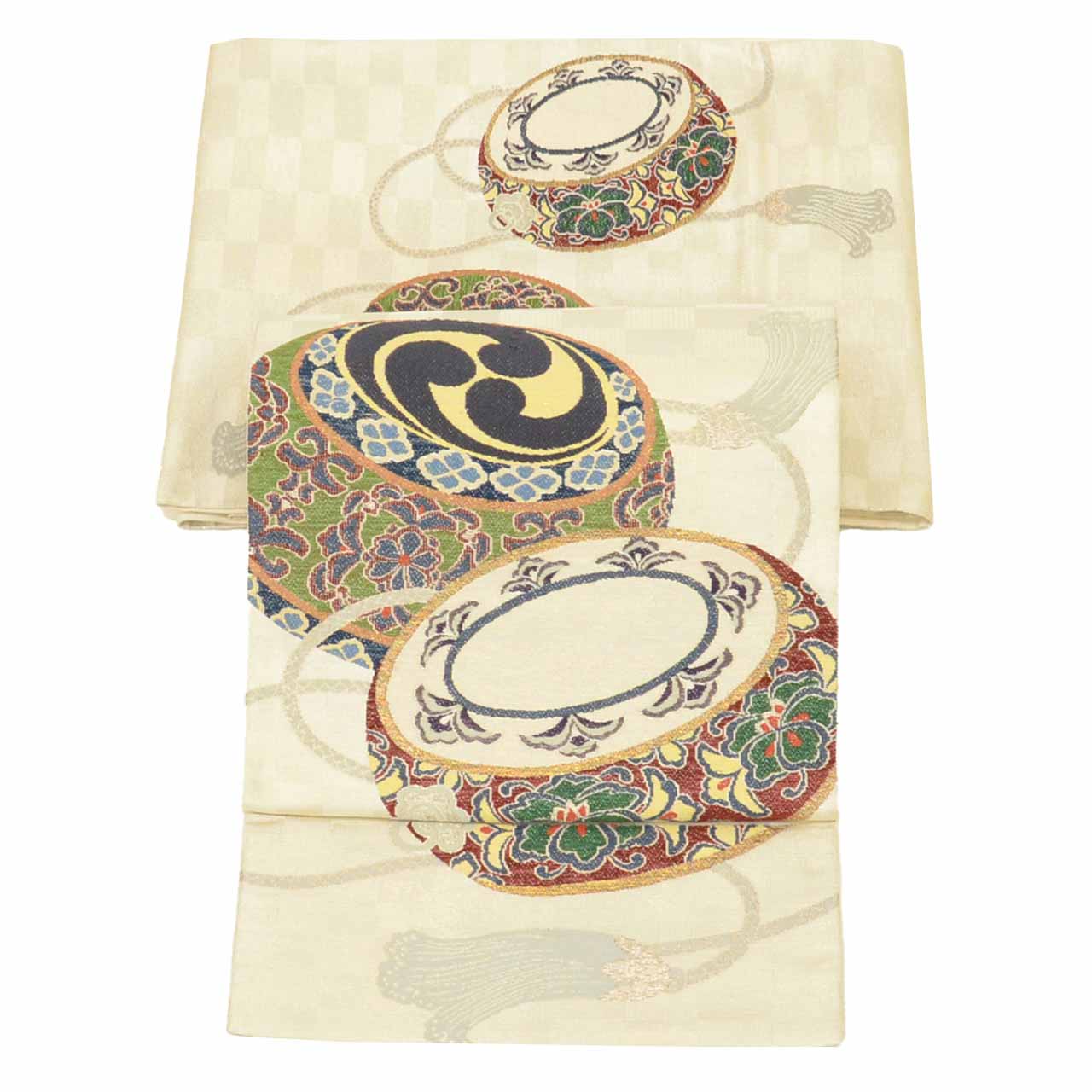 Vintage Japanese Obi | Fukuro Obi | Cream Silk | Kara-ori | Otaiko | Formal | Sustainable | vv0009