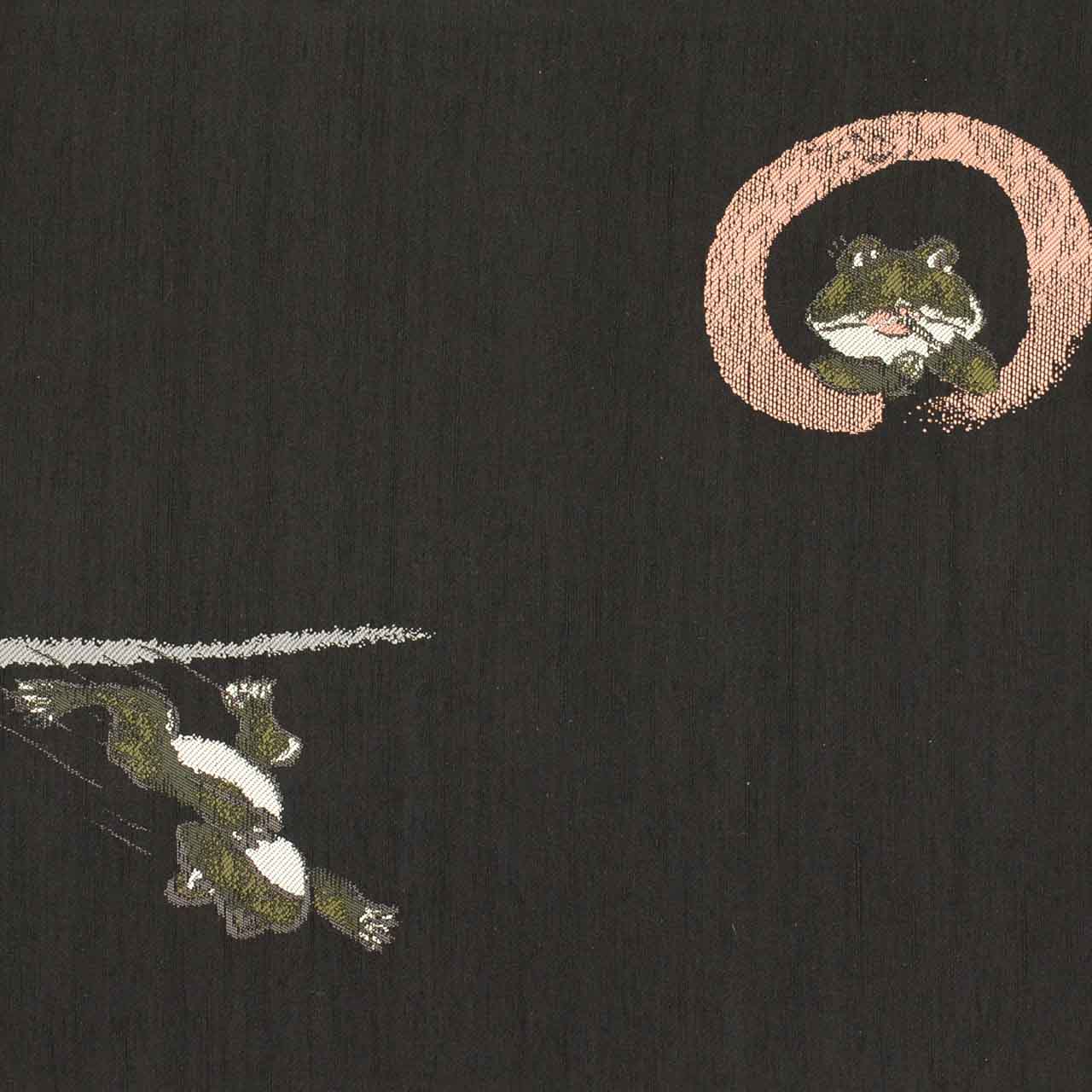 Vintage Japanese Obi | Sha-re Fukuro Obi | Silk Tsumugi-ji | Frog Kasa-jizo | Reversible | Edo Komon | Sustainable | vv0011