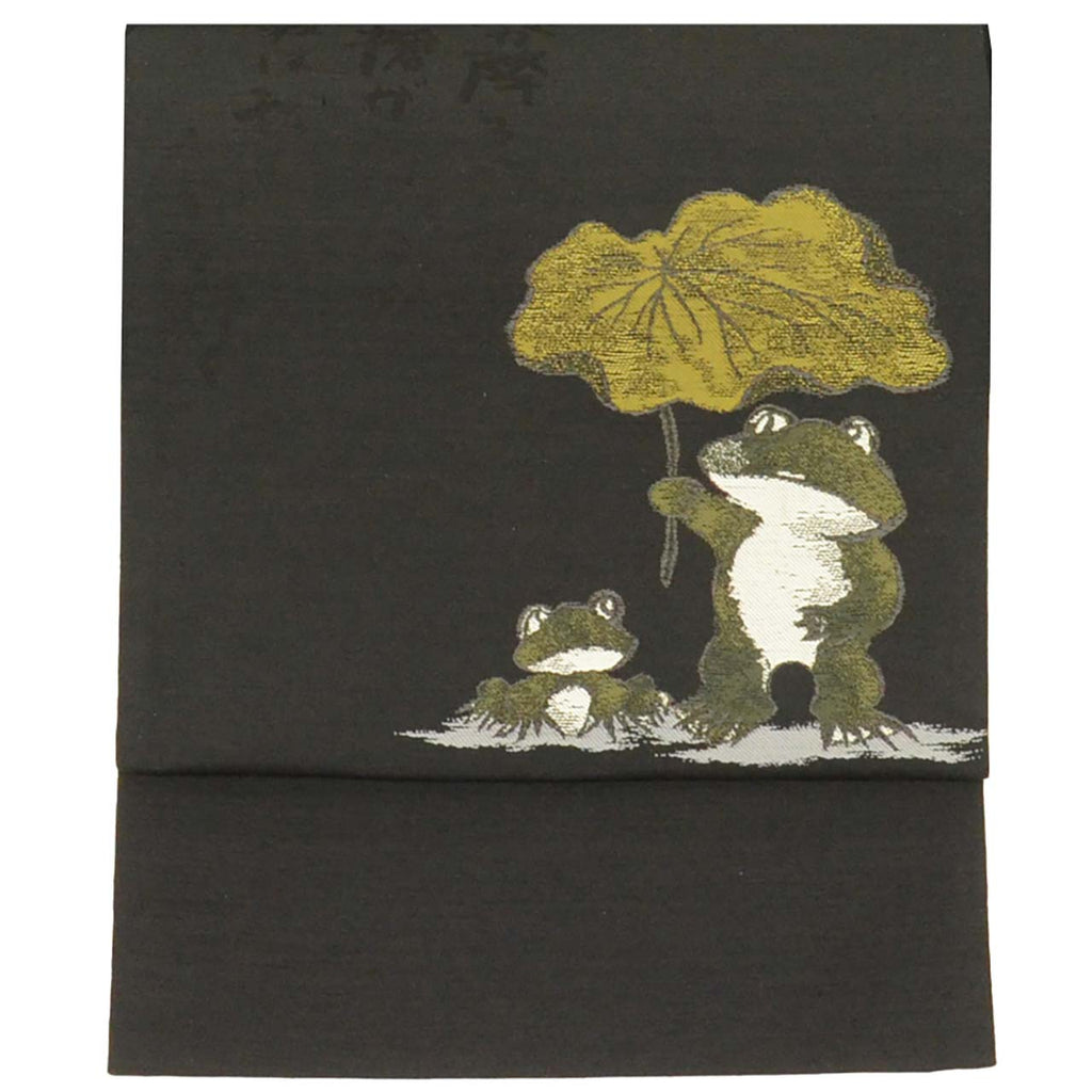 Vintage Japanese Obi | Sha-re Fukuro Obi | Silk Tsumugi-ji | Frog Kasa-jizo | Reversible | Edo Komon | Sustainable | vv0011