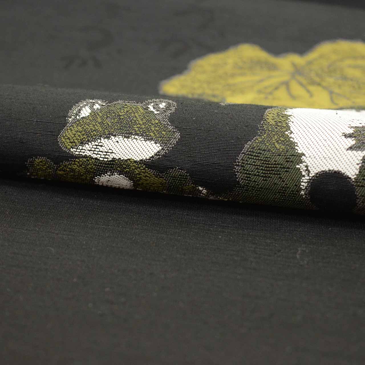 Vintage Japanese Obi | Sha-re Fukuro Obi | Silk Tsumugi-ji | Frog Kasa-jizo | Reversible | Edo Komon | Sustainable | vv0011
