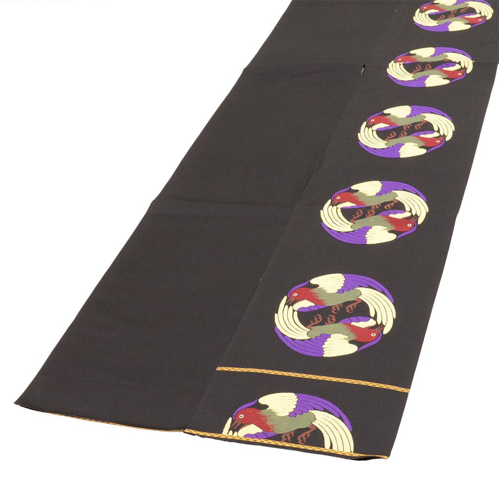 Vintage Japanese Obi | Fukuro Obi | Black Silk | Facing Birds Pattern | Kara-ori | Gold Silver Thread | Sustainable | vv0012