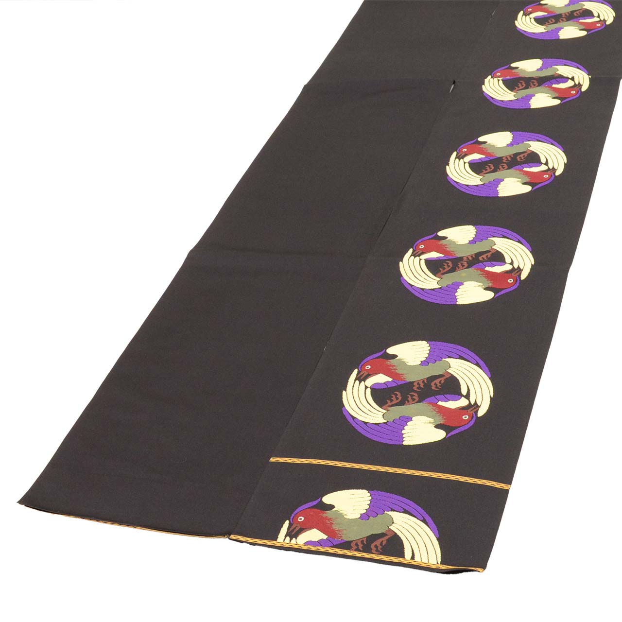 Vintage Japanese Obi | Fukuro Obi | Black Silk | Facing Birds Pattern | Kara-ori | Gold Silver Thread | Sustainable | vv0012