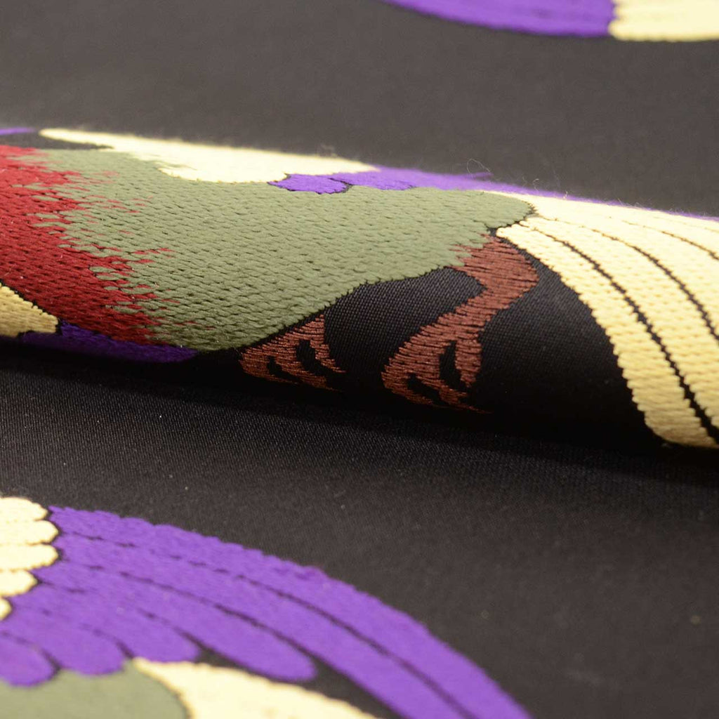 Vintage Japanese Obi | Fukuro Obi | Black Silk | Facing Birds Pattern | Kara-ori | Gold Silver Thread | Sustainable | vv0012