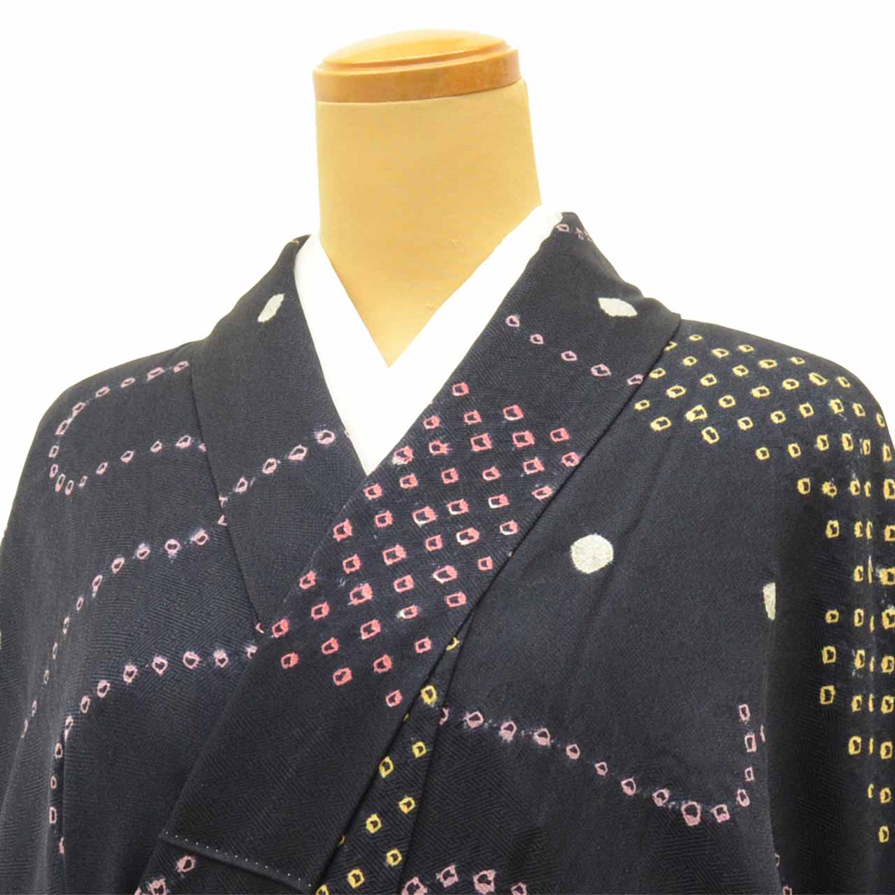 Vintage Japanese Kimono | Komon | Black Silk | Geometric Shibori | Size L | Sustainable | vv0014