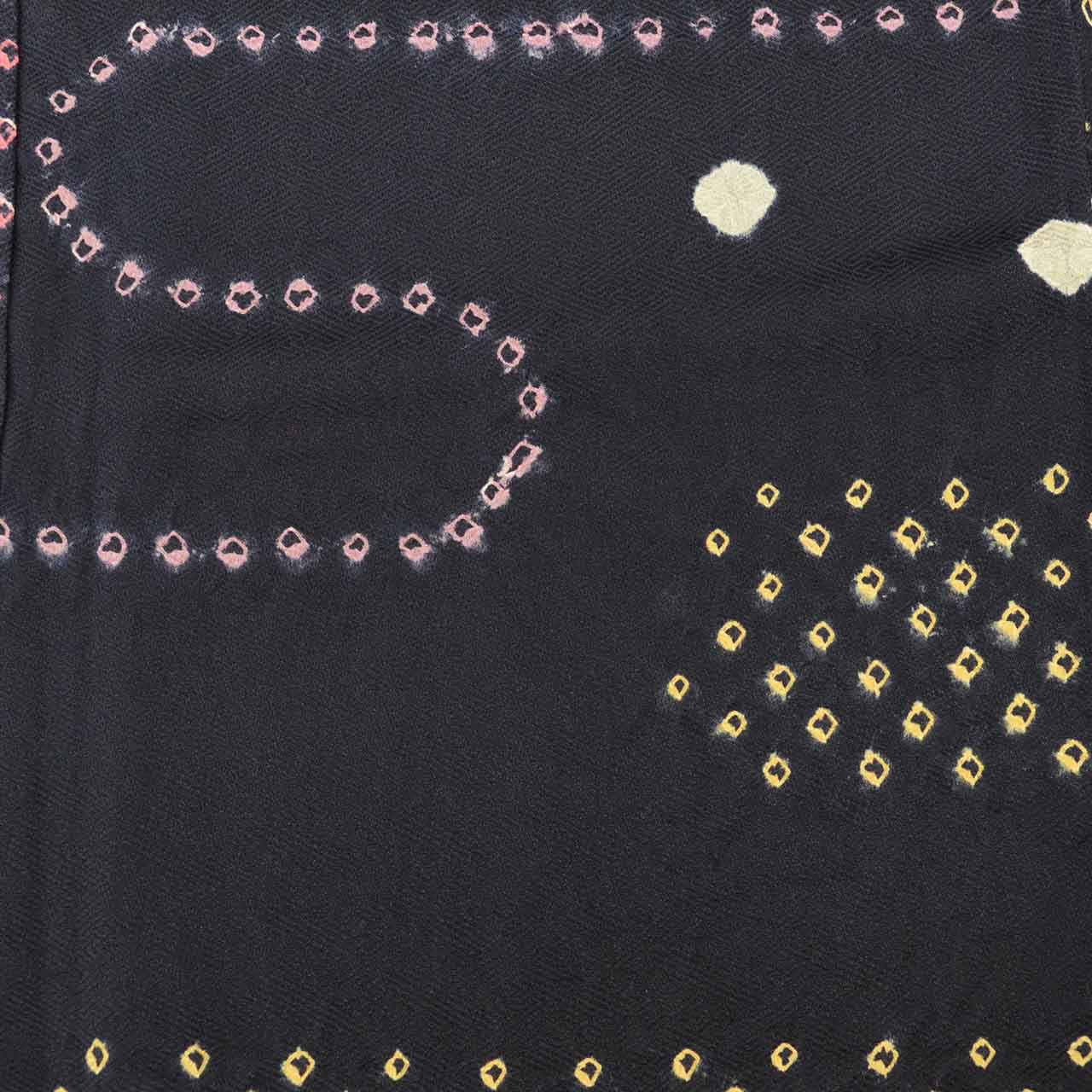 Vintage Japanese Kimono | Komon | Black Silk | Geometric Shibori | Size L | Sustainable | vv0014