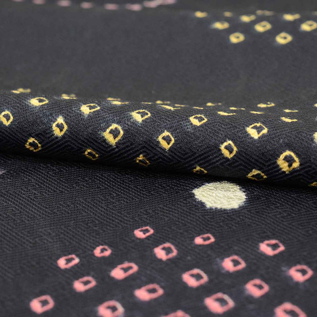 Vintage Japanese Kimono | Komon | Black Silk | Geometric Shibori | Size L | Sustainable | vv0014