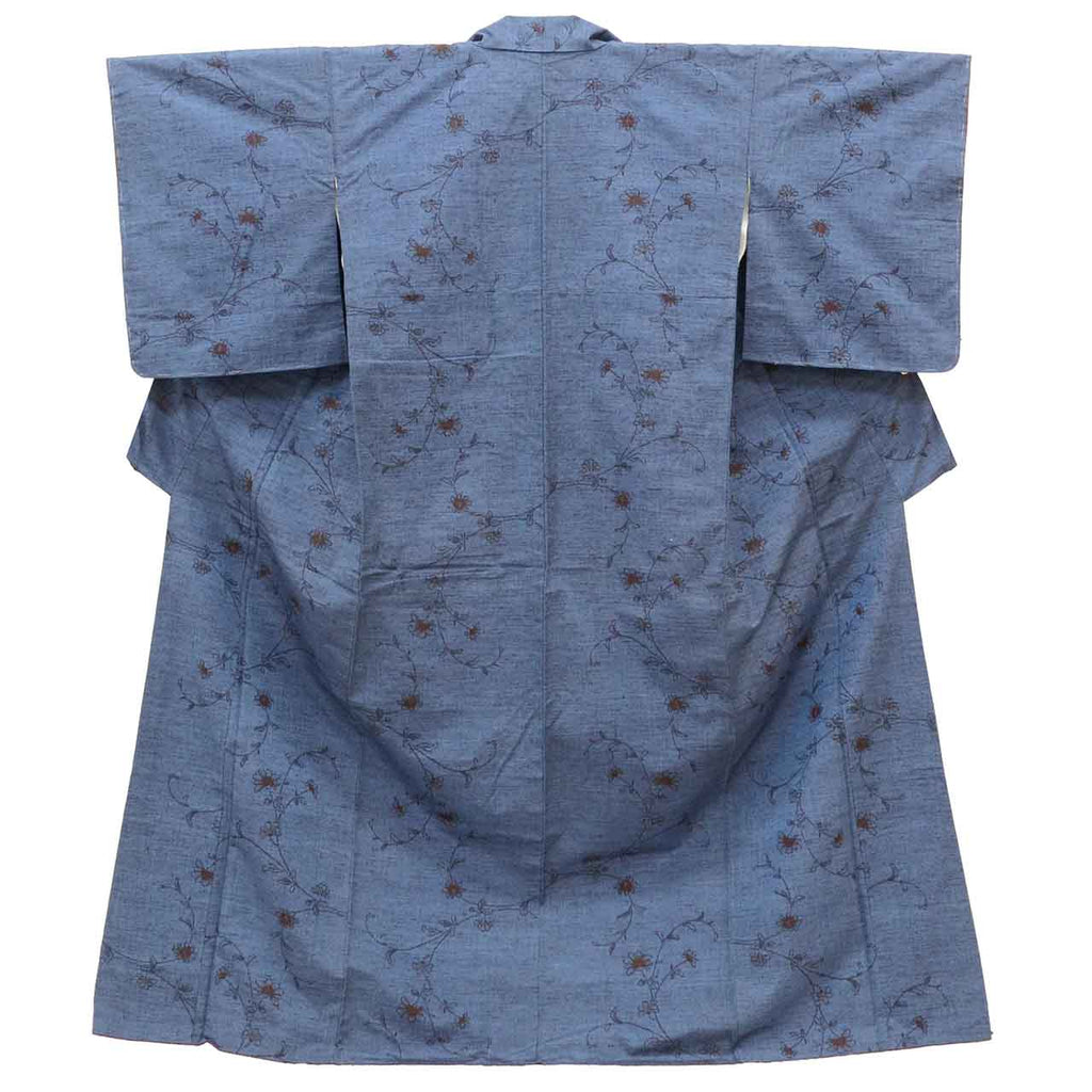Vintage Japanese Kimono | Tsumugi | Navy Silk | Floral Pattern | Unused | Size M | Sustainable | vv0016