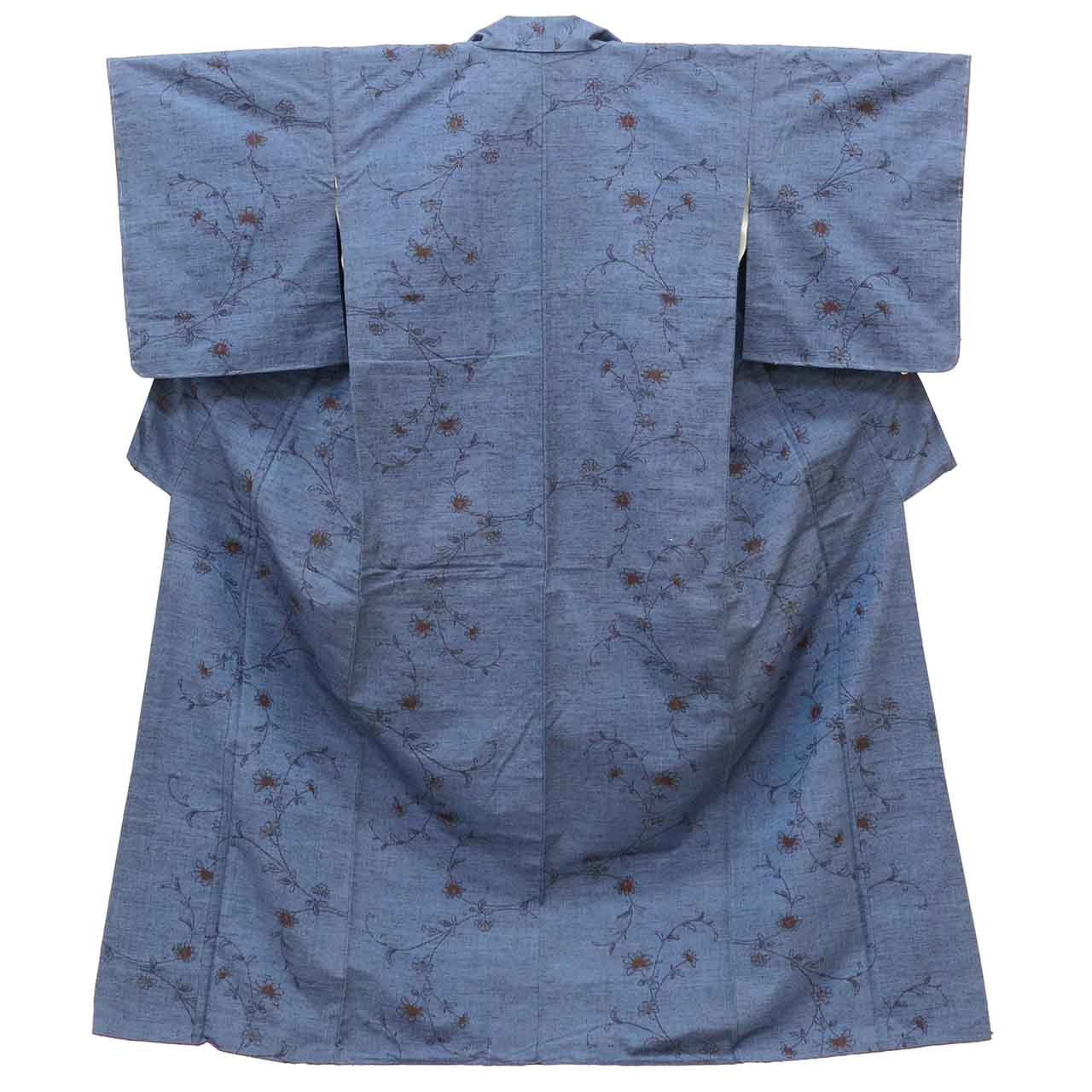 Vintage Japanese Kimono | Tsumugi | Navy Silk | Floral Pattern | Unused | Size M | Sustainable | vv0016