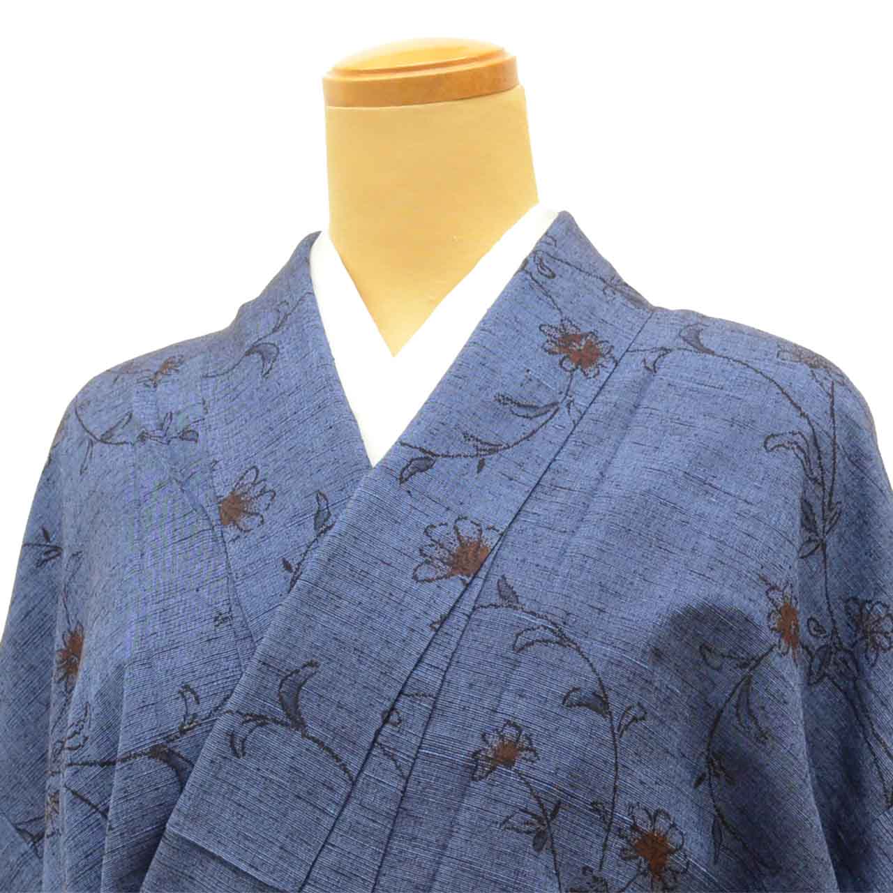 Vintage Japanese Kimono | Tsumugi | Navy Silk | Floral Pattern | Unused | Size M | Sustainable | vv0016