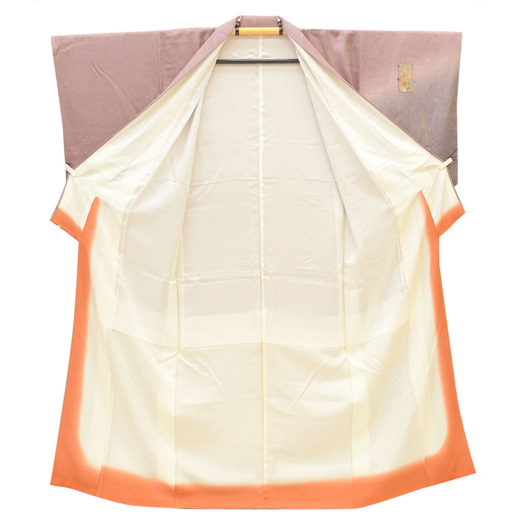 Vintage Japanese Kimono | Houmongi | Purple Silk | Paper Card Floral Pampas Embroidery Gold Foil | Size M | Sustainable | vv0020