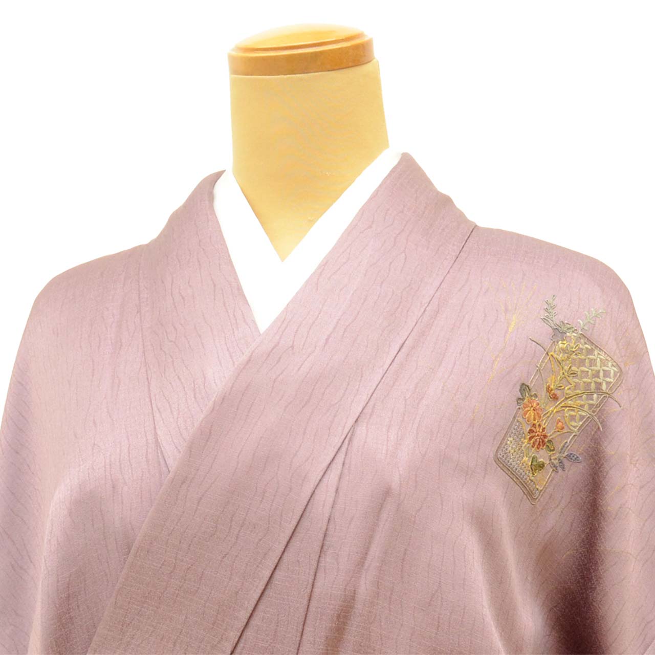 Vintage Japanese Kimono | Houmongi | Purple Silk | Paper Card Floral Pampas Embroidery Gold Foil | Size M | Sustainable | vv0020