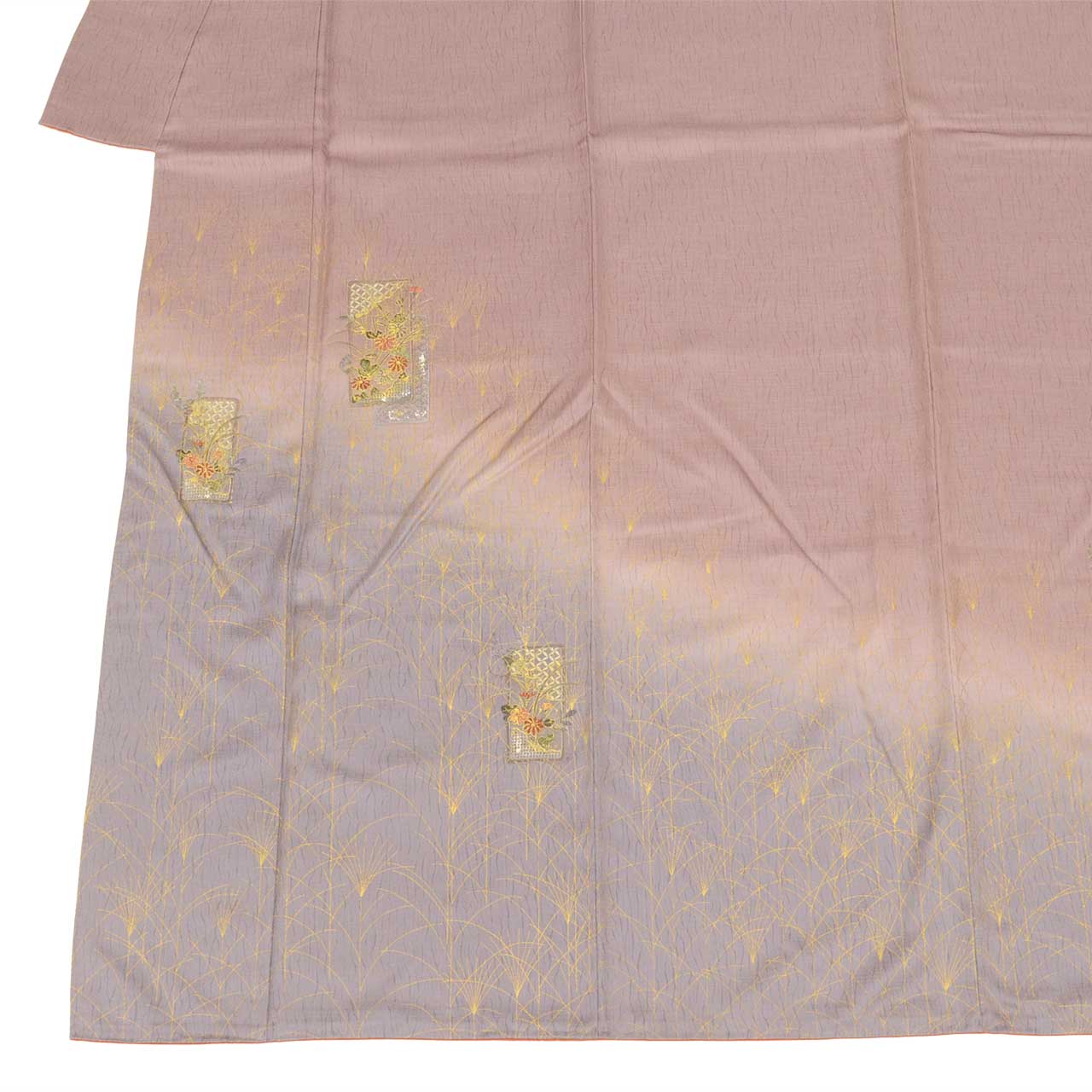 Vintage Japanese Kimono | Houmongi | Purple Silk | Paper Card Floral Pampas Embroidery Gold Foil | Size M | Sustainable | vv0020