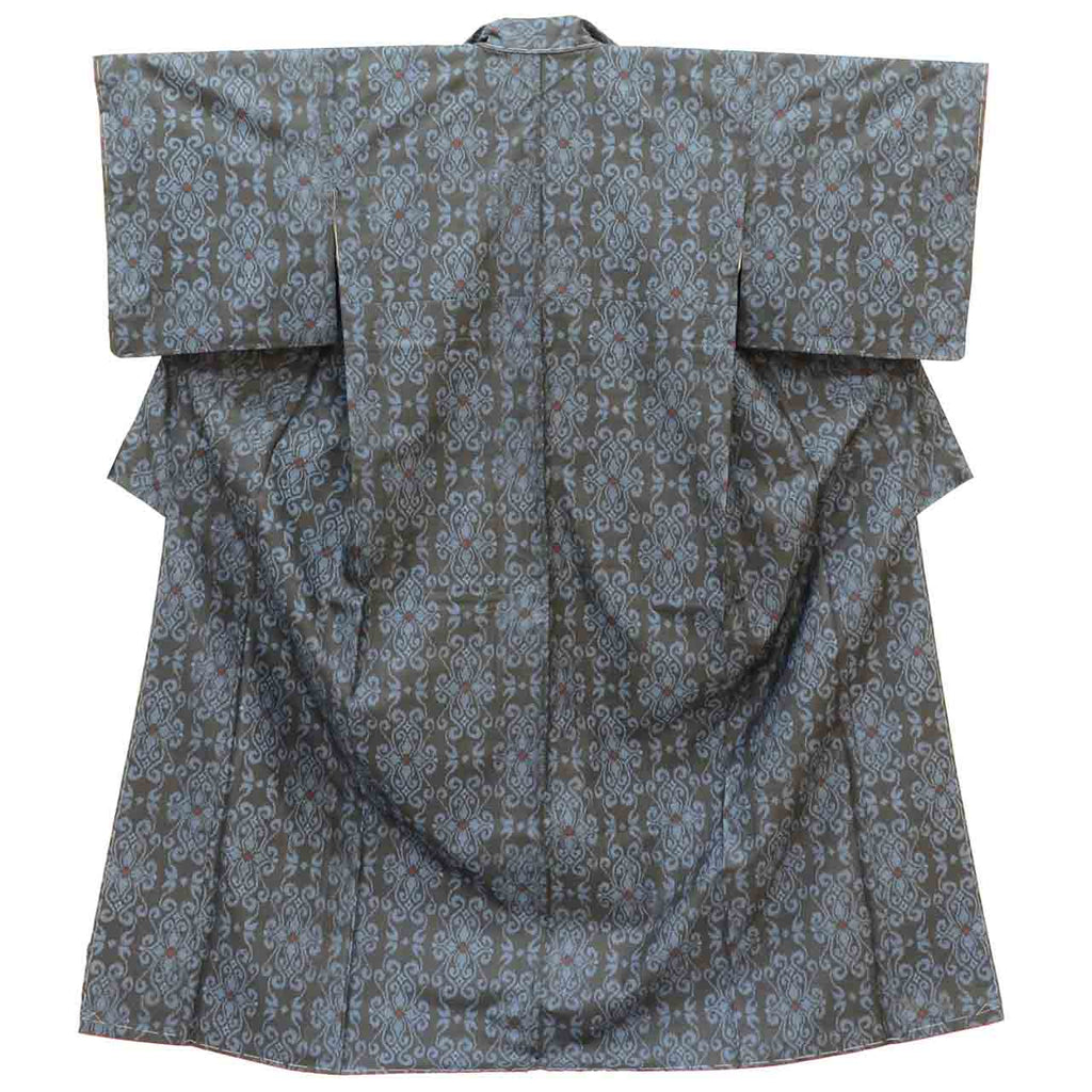 Vintage Japanese Kimono | Oshima Tsumugi | Navy Silk | Floral Pattern | Ichimotozuke 7-thread | Unused | Size M | Sustainable | vv0022