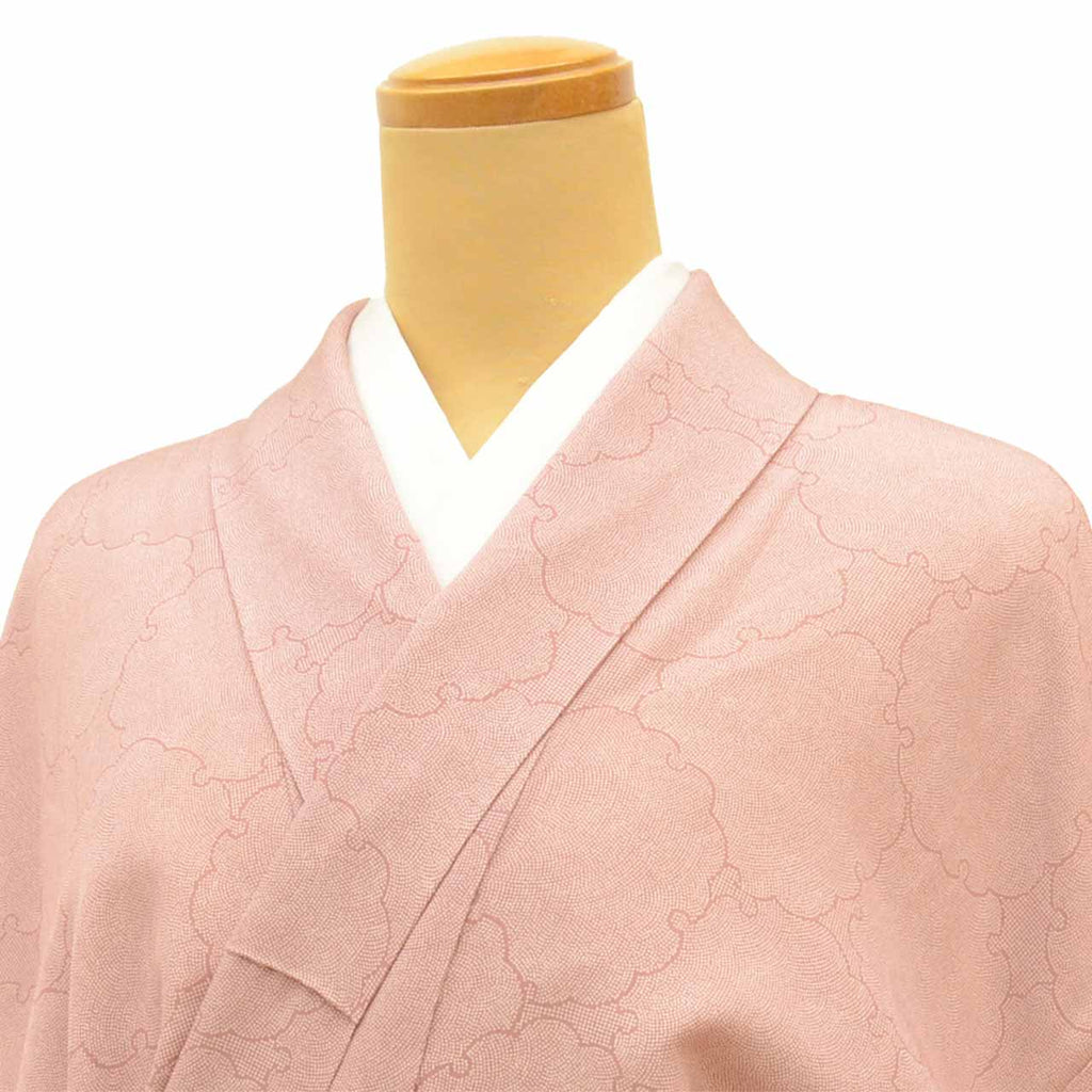 Vintage Japanese Kimono | Edo Komon | Pink Silk | Shark Scale Samegomon | Snow Ring | One Crest | Size M | Sustainable | vv0025