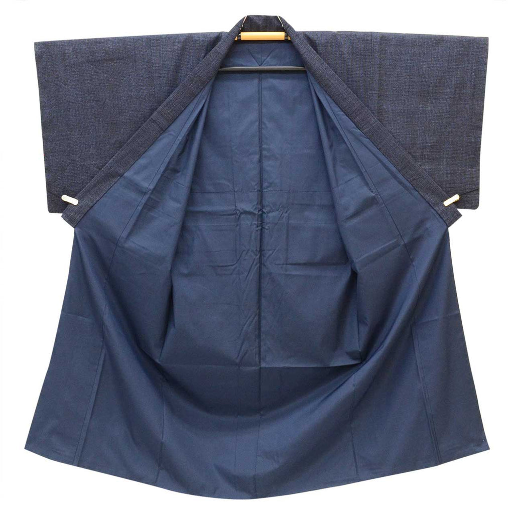Vintage Japanese Kimono | Men's Yuki Tsumugi | Navy Silk | Tortoiseshell Kasuri | UNESCO Heritage | Men's Size M | Sustainable | vv0026