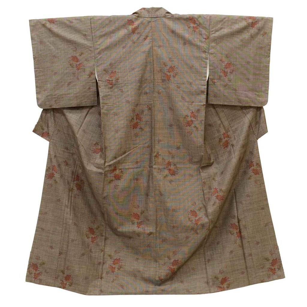 Vintage Japanese Kimono | Oshima Tsumugi | Brown Silk | Butterfly Pattern | Ichimotozuke 7-thread | Size M | Sustainable | vv0029