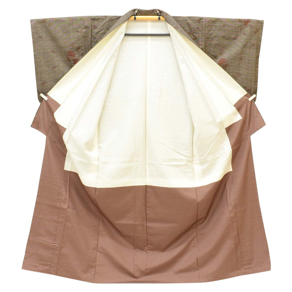 Vintage Japanese Kimono | Oshima Tsumugi | Brown Silk | Butterfly Pattern | Ichimotozuke 7-thread | Size M | Sustainable | vv0029