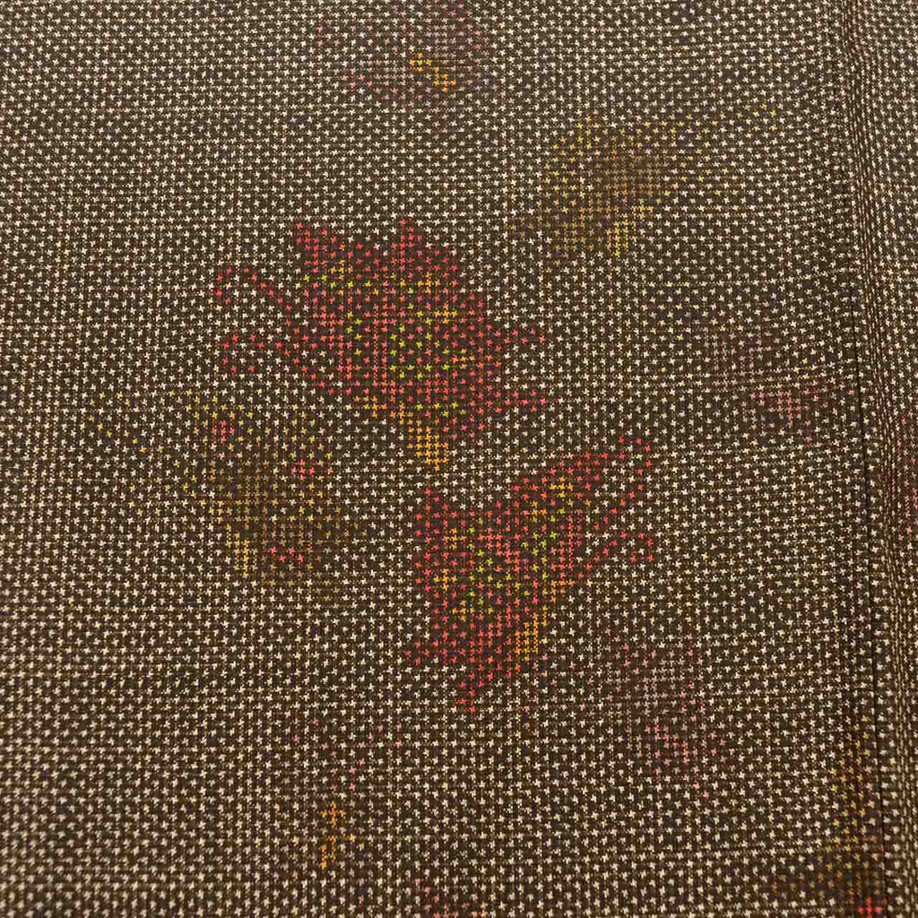 Vintage Japanese Kimono | Oshima Tsumugi | Brown Silk | Butterfly Pattern | Ichimotozuke 7-thread | Size M | Sustainable | vv0029