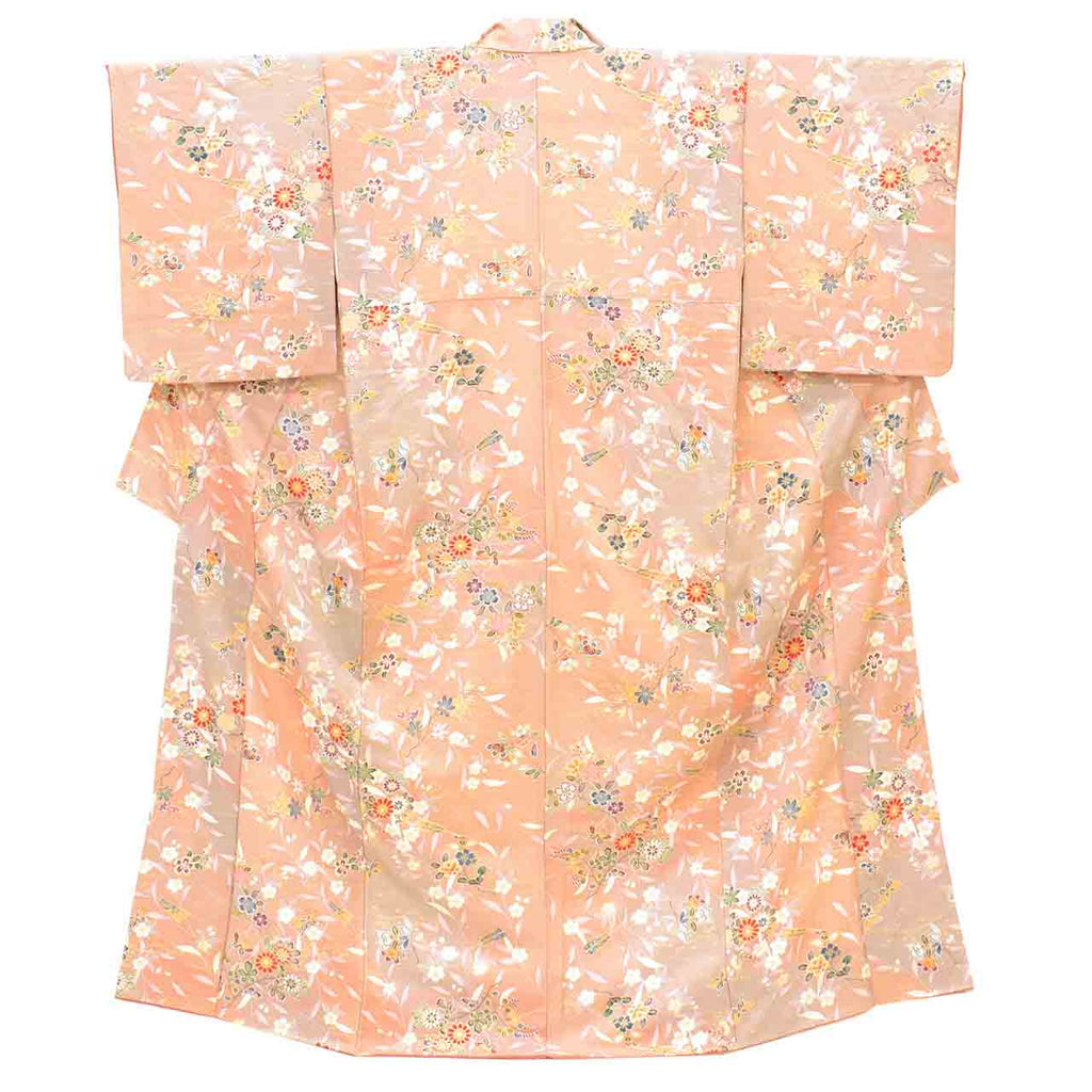Vintage Japanese Kimono | Komon | Brown Silk | Floral Stream Gold Foil | Tango Chirimen | Size M | Sustainable | vv0030