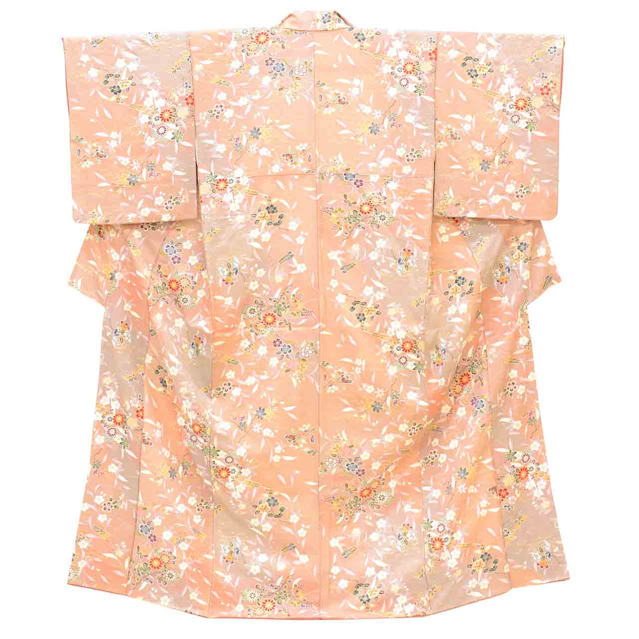 Vintage Japanese Kimono | Komon | Brown Silk | Floral Stream Gold Foil | Tango Chirimen | Size M | Sustainable | vv0030