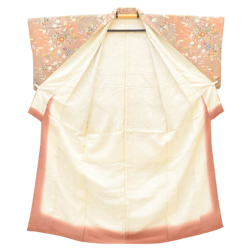 Vintage Japanese Kimono | Komon | Brown Silk | Floral Stream Gold Foil | Tango Chirimen | Size M | Sustainable | vv0030