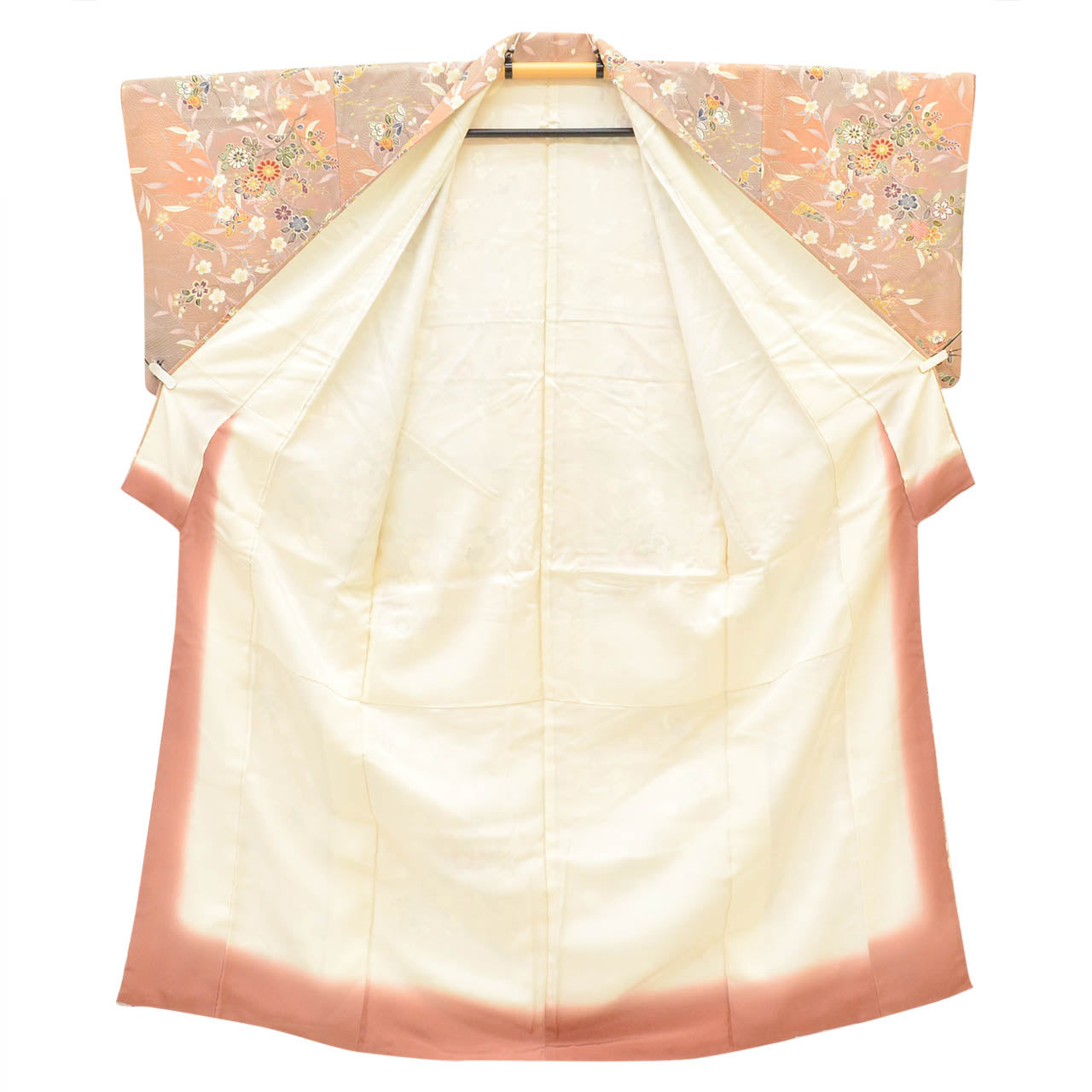 Vintage Japanese Kimono | Komon | Brown Silk | Floral Stream Gold Foil | Tango Chirimen | Size M | Sustainable | vv0030
