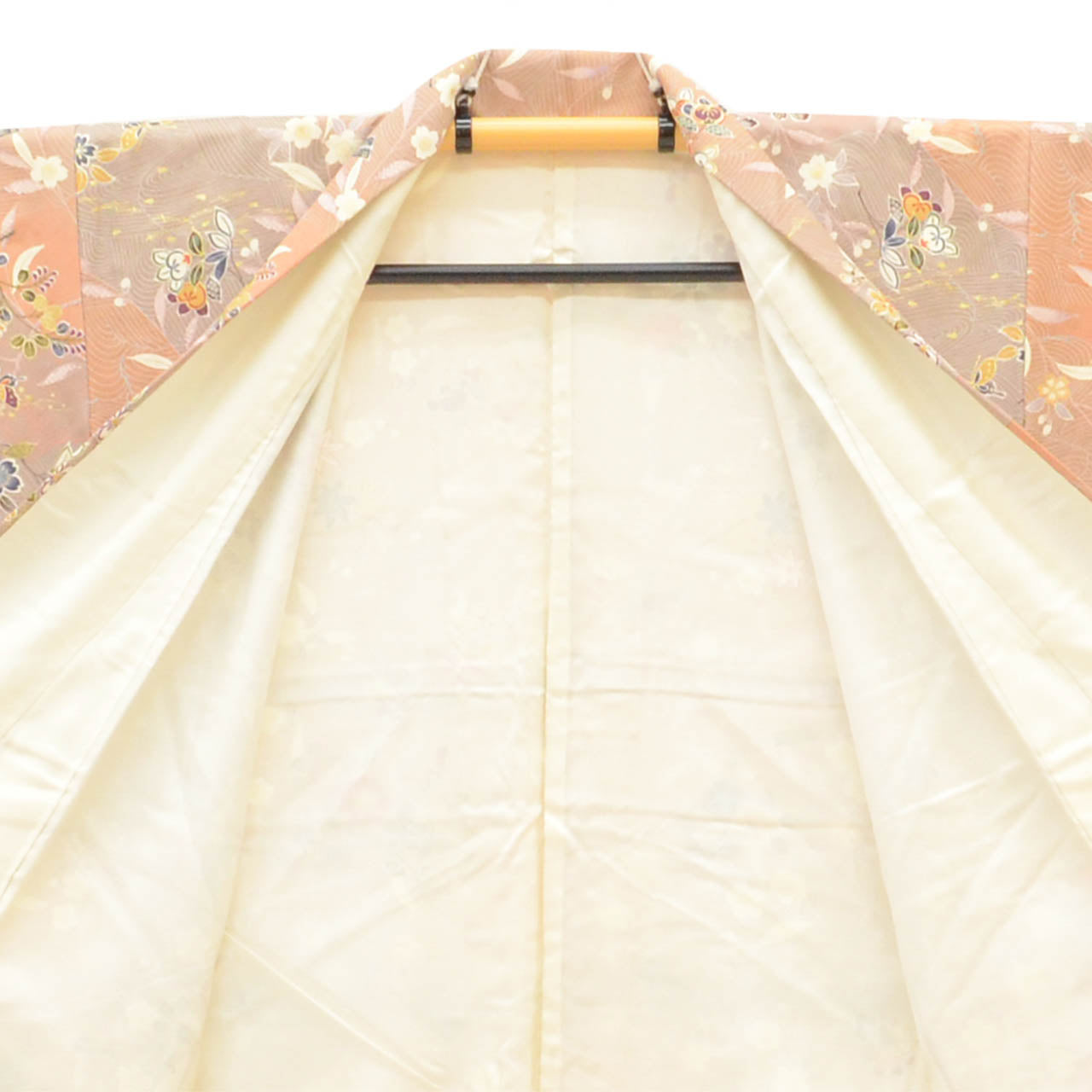 Vintage Japanese Kimono | Komon | Brown Silk | Floral Stream Gold Foil | Tango Chirimen | Size M | Sustainable | vv0030