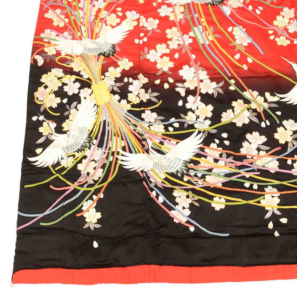 Vintage Japanese Kimono | Iro-uchikake | Red Silk | Bundled Noshi Flying Crane | Gold Embroidery | Bridal | Size L | Sustainable | vv0034