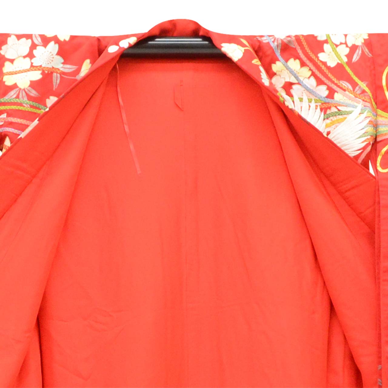 Vintage Japanese Kimono | Iro-uchikake | Red Silk | Bundled Noshi Flying Crane | Gold Embroidery | Bridal | Size L | Sustainable | vv0034