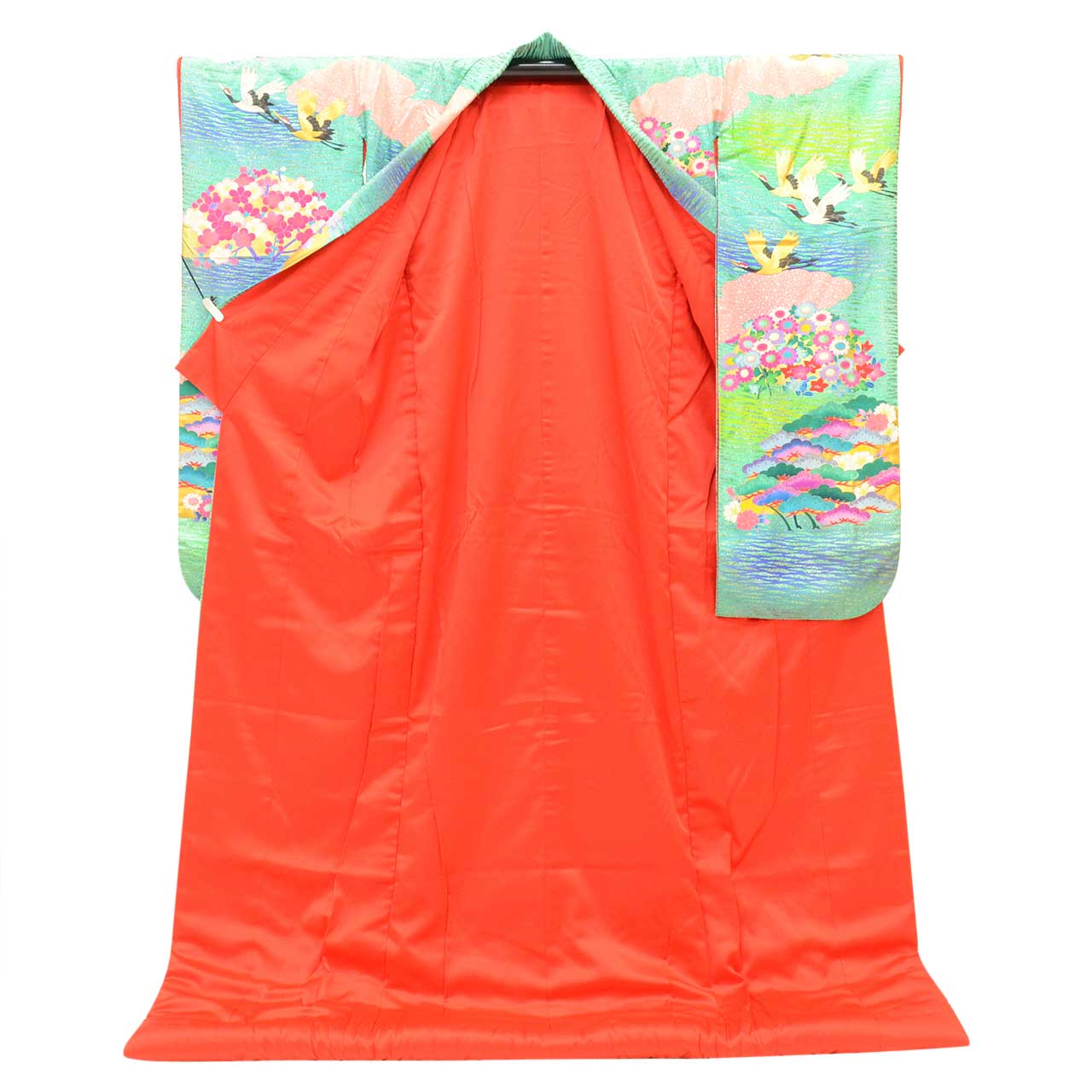 Vintage Japanese Kimono | Iro-uchikake | Red Silk | Floral Arabesque | Kyo-yuzen | Bridal | Tall Size LL | Sustainable | vv0036