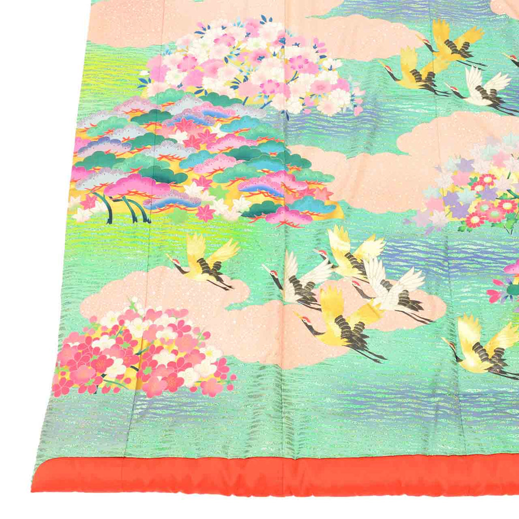 Vintage Japanese Kimono | Iro-uchikake | Red Silk | Floral Arabesque | Kyo-yuzen | Bridal | Tall Size LL | Sustainable | vv0036