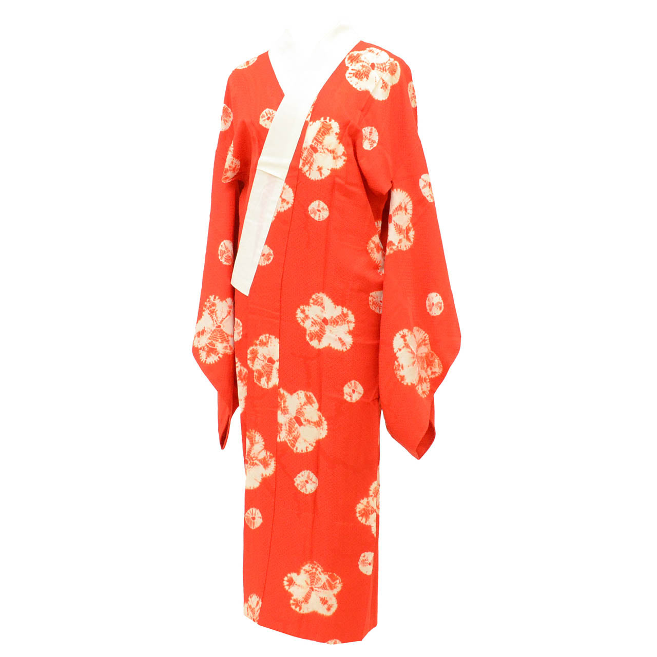 Vintage Japanese Kimono | Nagajuban | Red Silk | Floral Shibori | With Han-eri | Muso-sode | Ladies | Sustainable | vv0058
