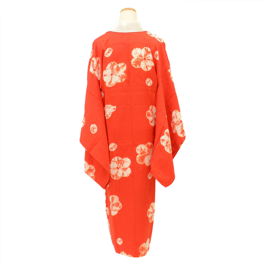 Vintage Japanese Kimono | Nagajuban | Red Silk | Floral Shibori | With Han-eri | Muso-sode | Ladies | Sustainable | vv0058